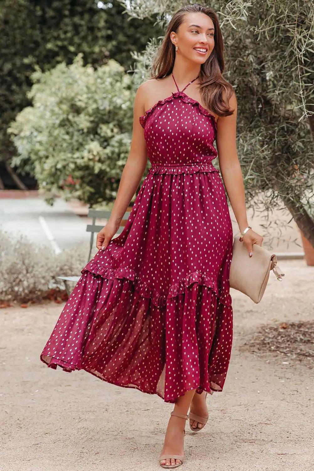 Red Polka Dot Long Dress - Sí Fashions