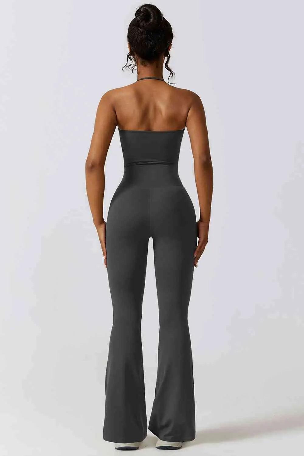 Halter Neck Flare Sport Jumpsuit - Sí Fashions