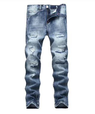 Cross Border Men's Ripped Straight Regular Jeans