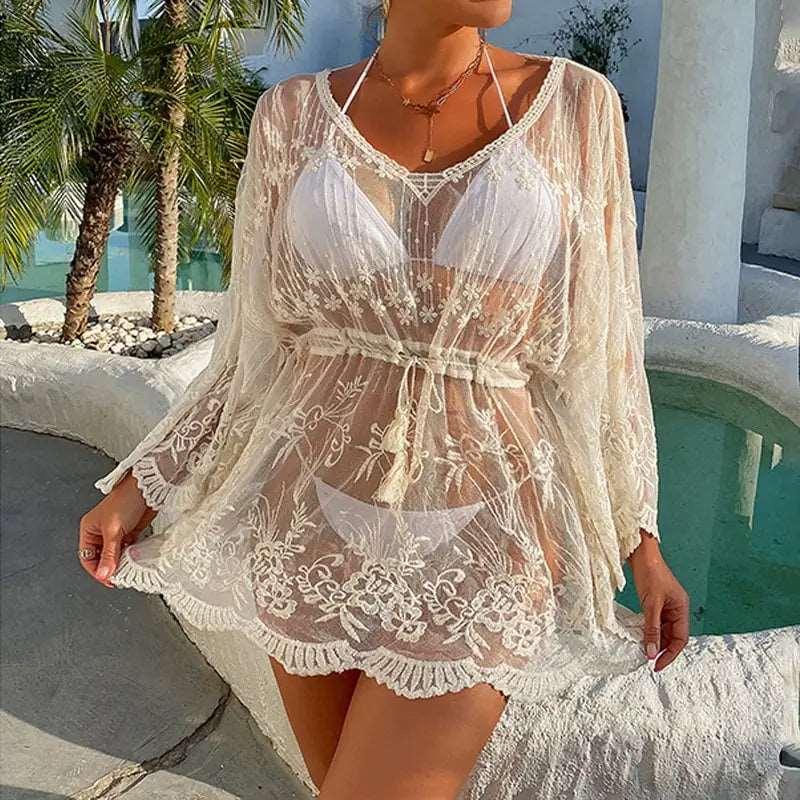 Bikini Cover Up Lace Hollow Crochet Swimsuit Beach Dress - Sí Fashions