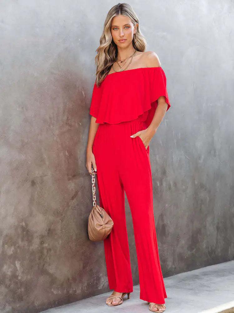 Women's Summer Jumpsuit with Wide Legs and Off-Shoulder - Sí Fashions