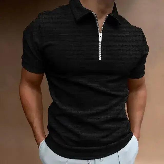 Men's Zipper Waffle Polo Shirt - Sí Fashions