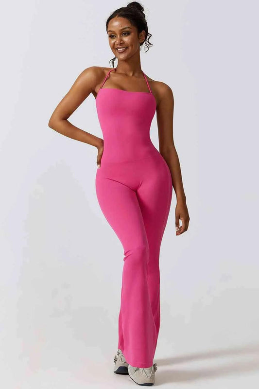 Halter Neck Flare Sport Jumpsuit - Sí Fashions