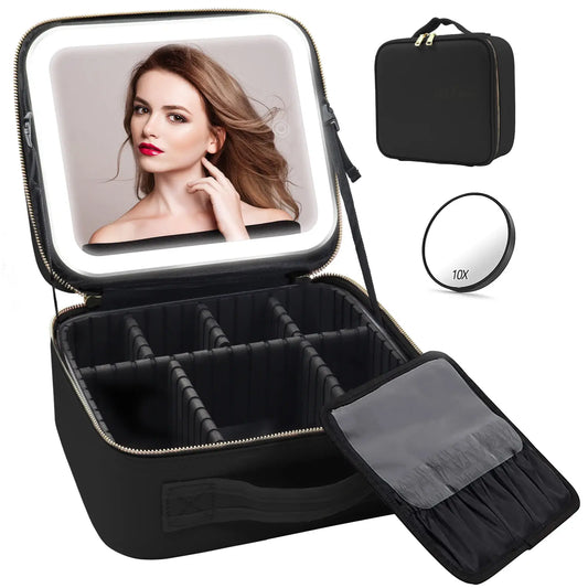 Travel Makeup Bag with LED Lighted Mirror