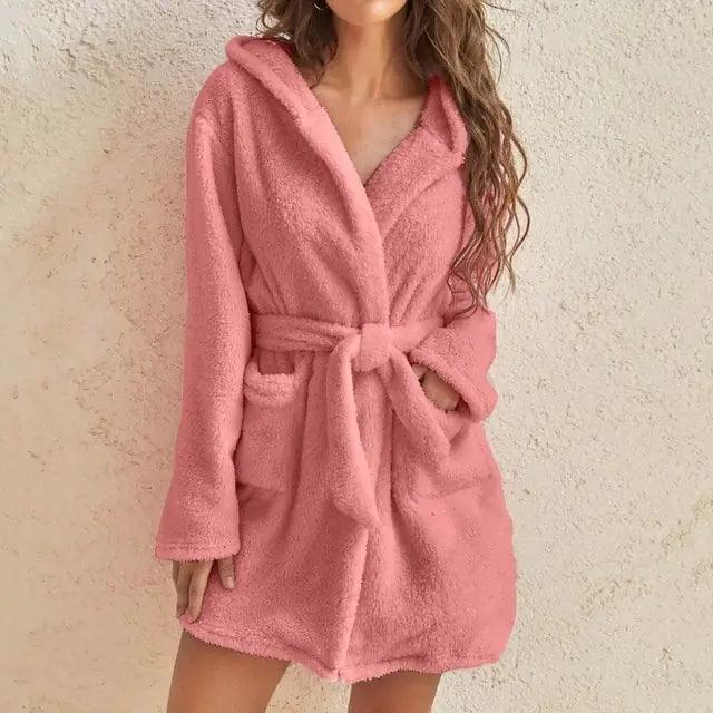 Women Hooded Fleece Bathrobe - Sí Fashions