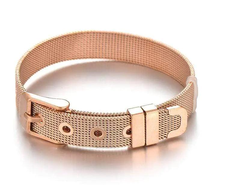 Stainless Steel Slider Bracelet - Rose Gold Mesh Charm Bracelet - Sí Fashions