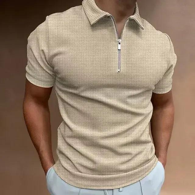 Men's Zipper Waffle Polo Shirt - Sí Fashions