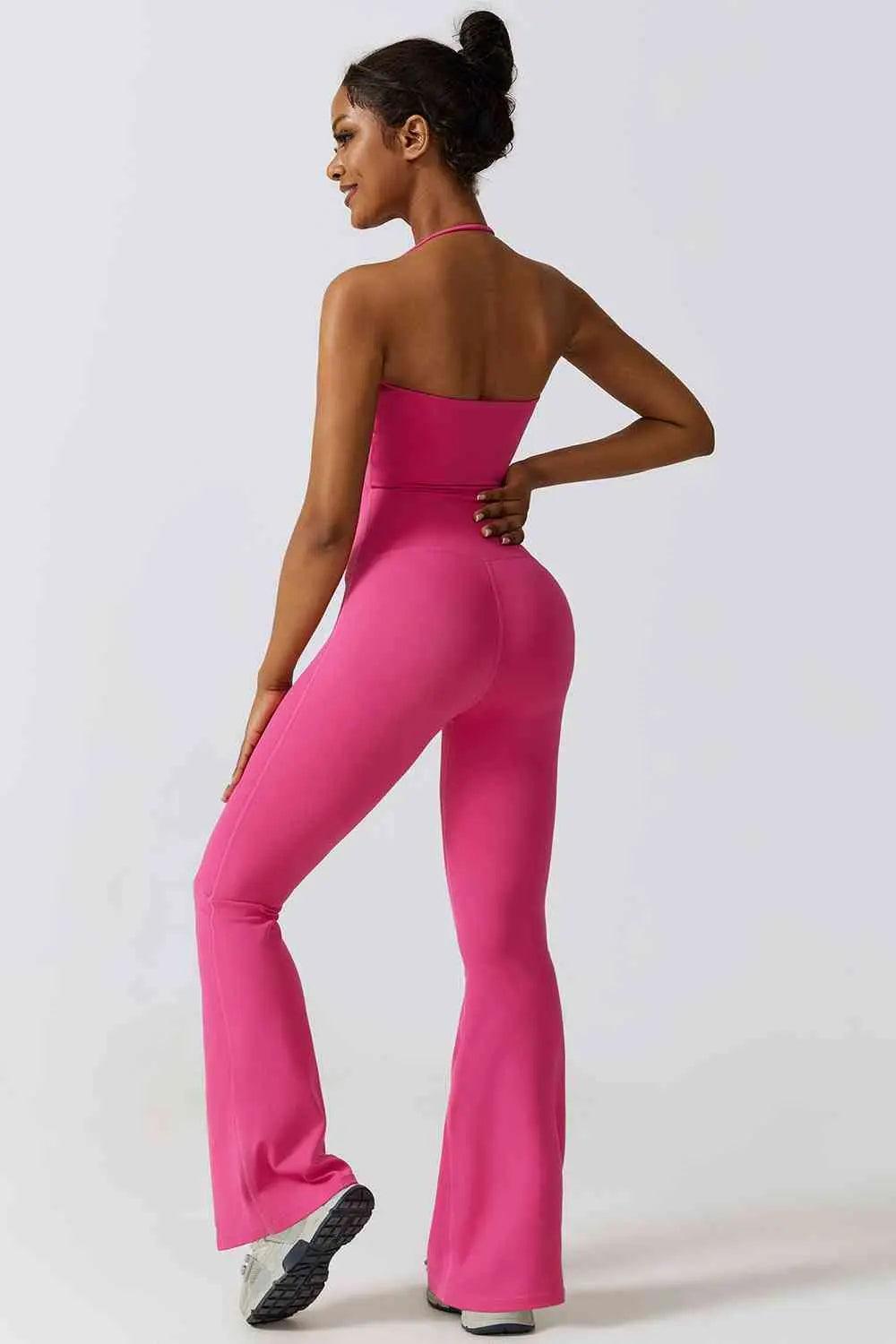 Halter Neck Flare Sport Jumpsuit - Sí Fashions