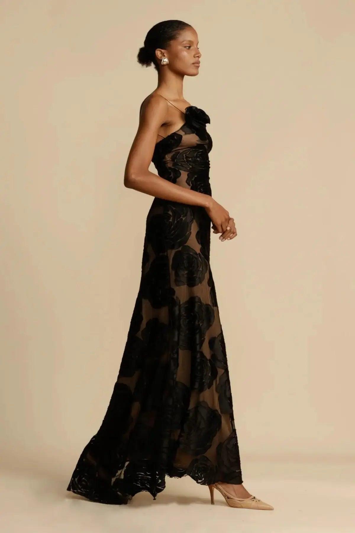 Diagonal Collar Evening Dress - Sí Fashions