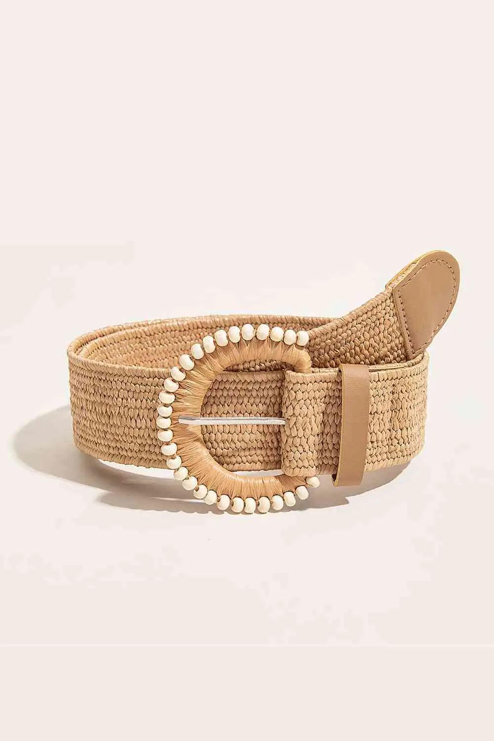 Vintage Pearl Braid Belt with Straw Overlay & Elastic Band - Sí Fashions