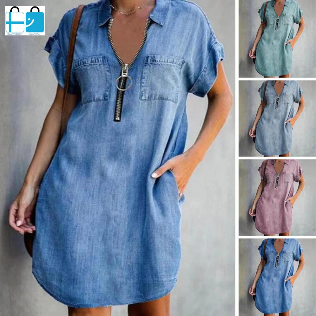 Denim Dress With Zip Closure - Sí Fashions