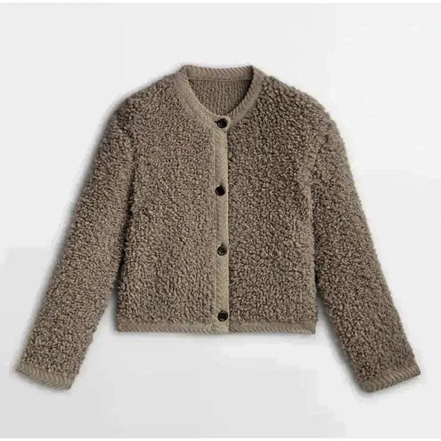 Lamb Wool Coat O-Neck Long Sleeve - Sí Fashions