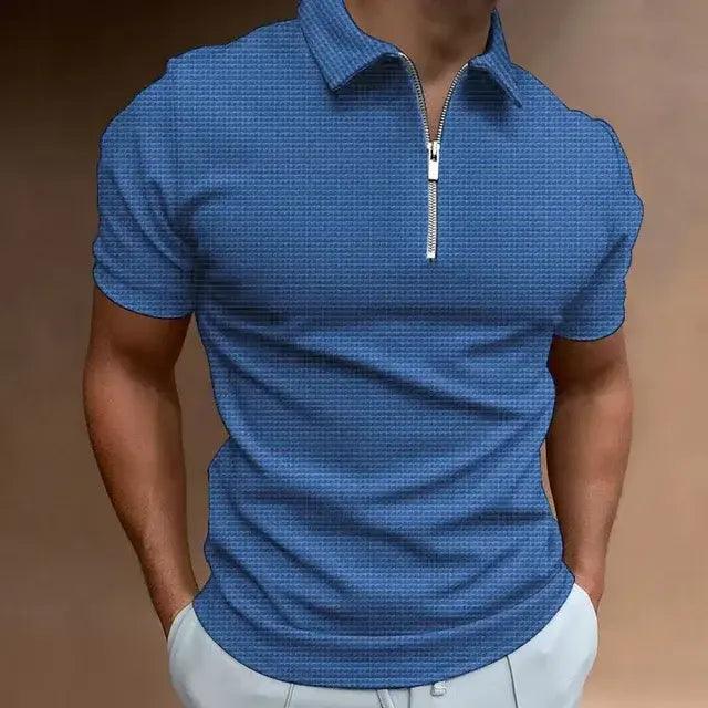 Men's Zipper Waffle Polo Shirt - Sí Fashions