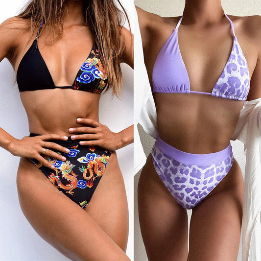 Purple Leopard and Black Bikini - Sí Fashions