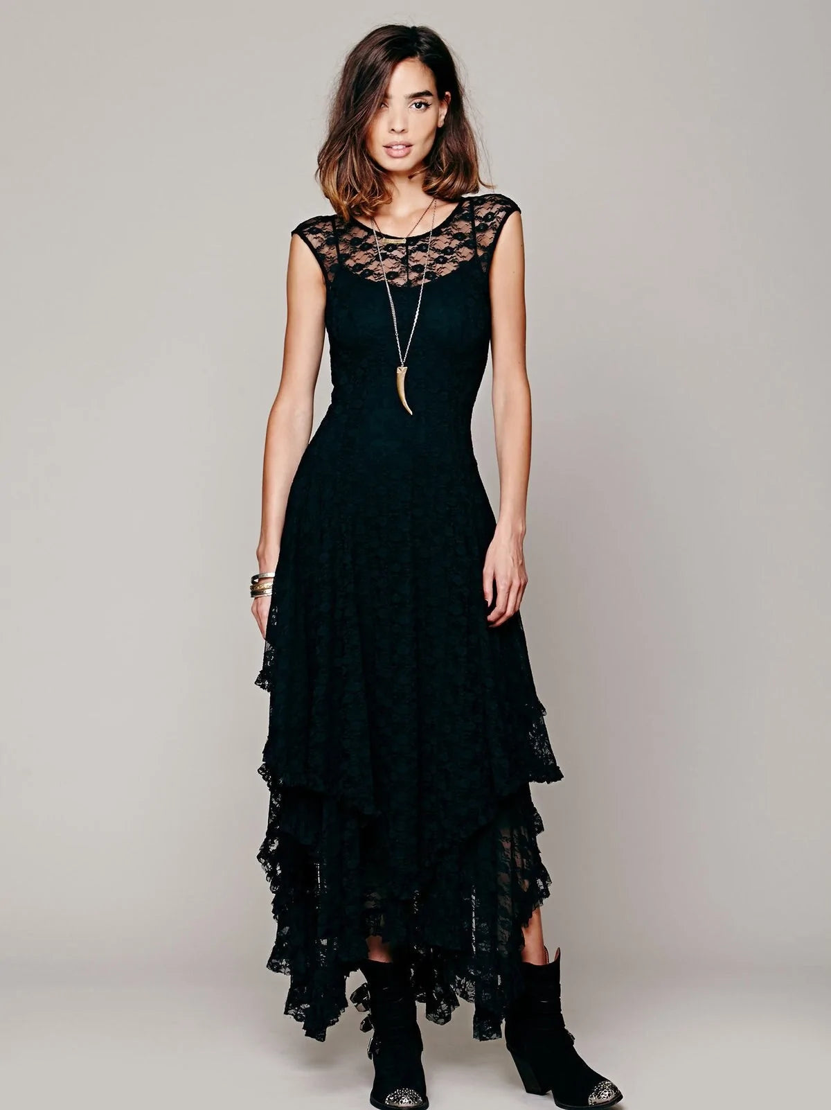 Asymmetric Hem Lace Dress