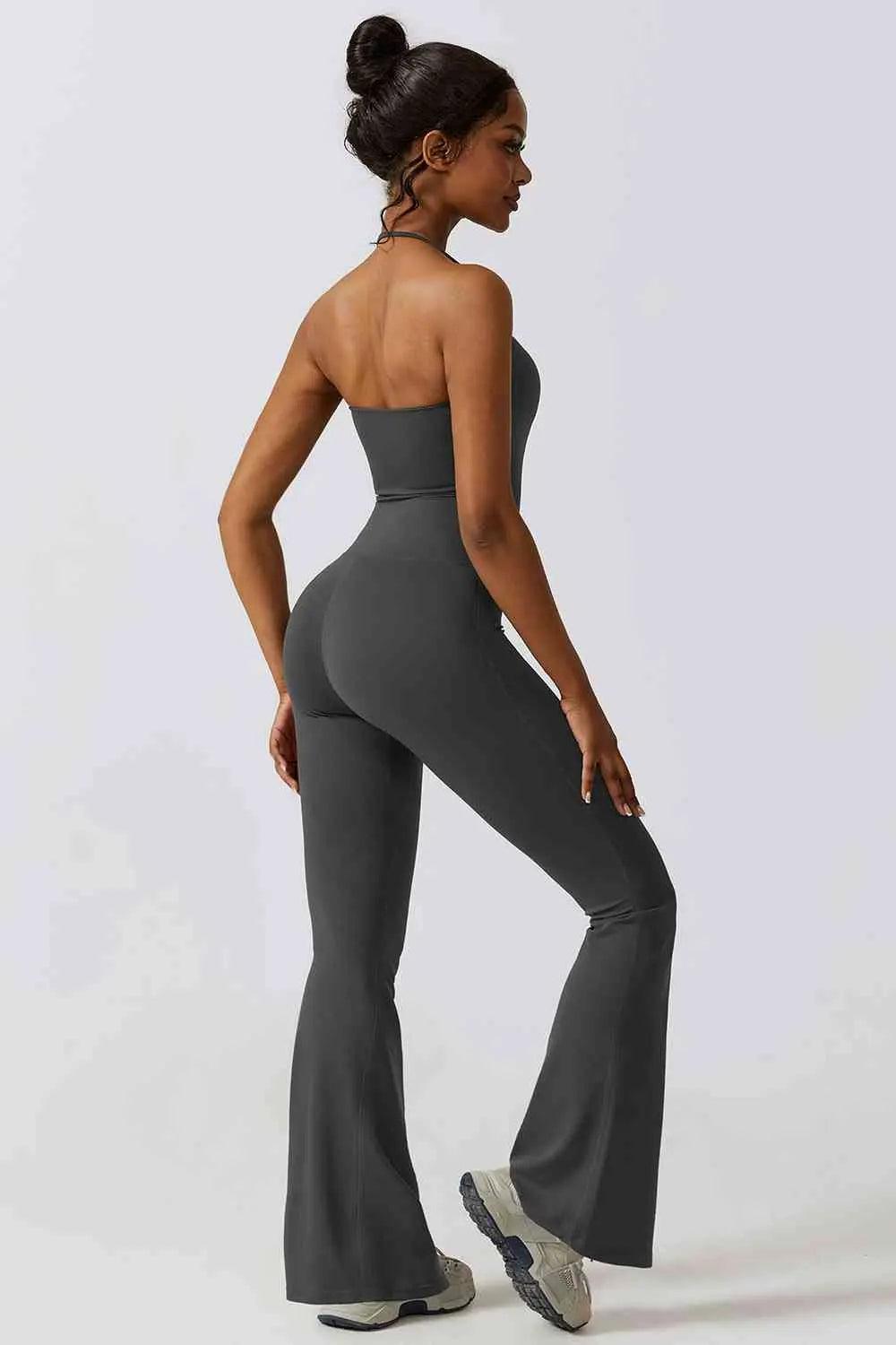 Halter Neck Flare Sport Jumpsuit - Sí Fashions