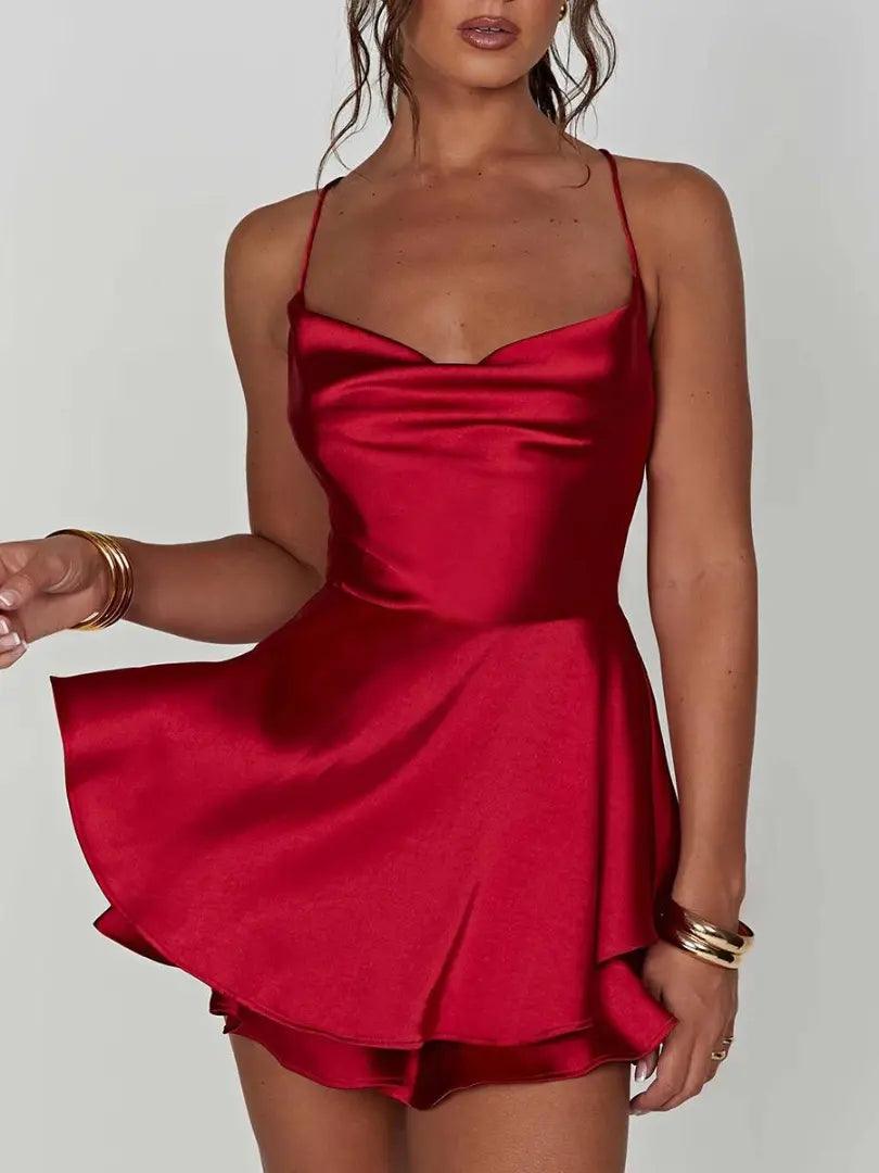 Elegant Evening Satin Cami Dress - Luxurious and Flattering - Sí Fashions