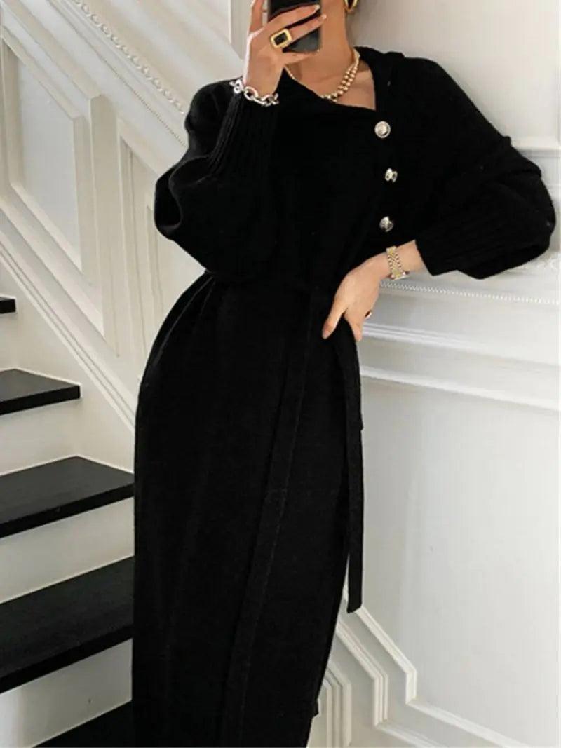 Vintage Turtleneck Buttons Long Dress - Sí Fashions