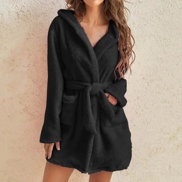 Women Hooded Fleece Bathrobe - Sí Fashions