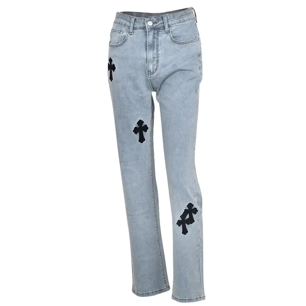 Embroidered High Waist Straight Leg Jeans