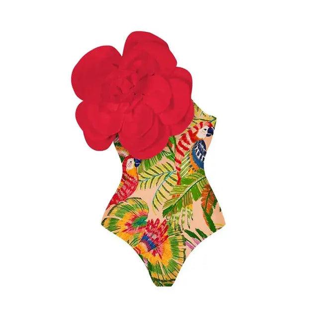 Retro Floral One Shoulder Swimsuit - Sí Fashions