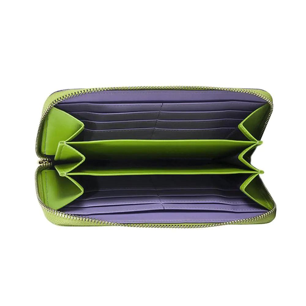 Layla Leather Wallet - Lime Green and Plum - Sí Fashions