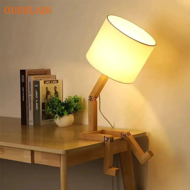 Robot Shape Wooden Table Lamp