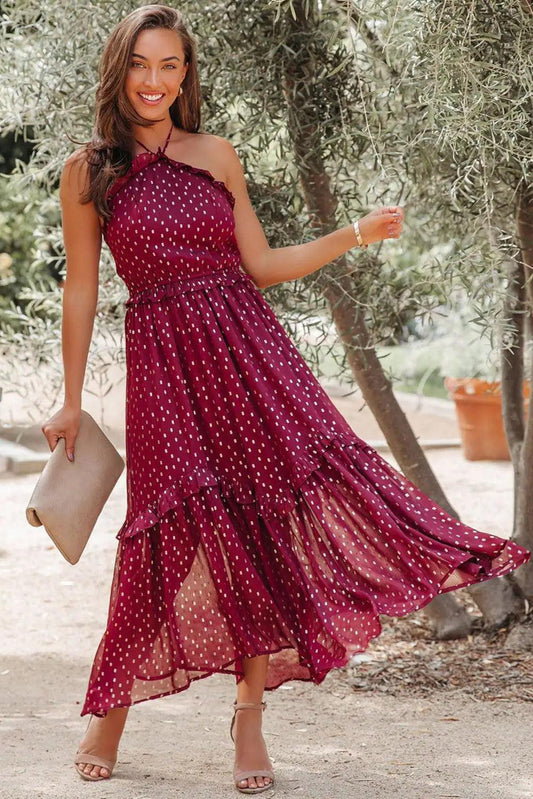 Red Polka Dot Long Dress - Sí Fashions