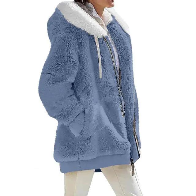 Plush Zipper Coat for Women - Plus Size, Warm and Furry with Long Sleeves - Sí Fashions