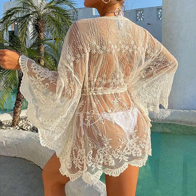 Bikini Cover Up Lace Hollow Crochet Swimsuit Beach Dress - Sí Fashions