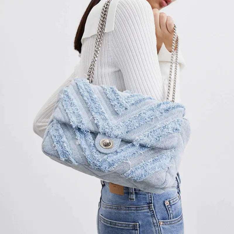 Blue Denim Chain Bag - Sí Fashions