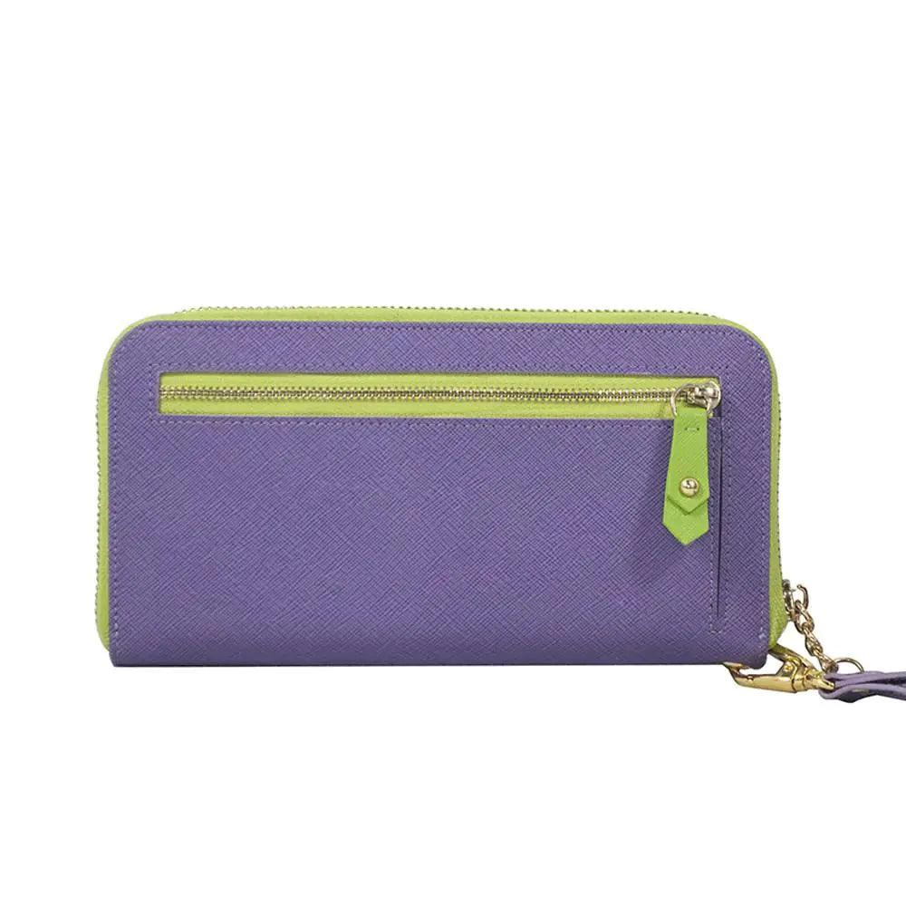 Layla Leather Wallet - Lime Green and Plum - Sí Fashions