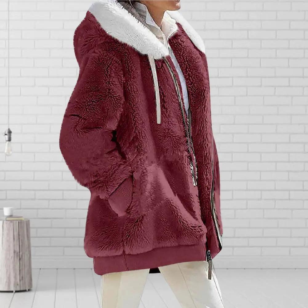 Plush Zipper Coat for Women - Plus Size, Warm and Furry with Long Sleeves - Sí Fashions