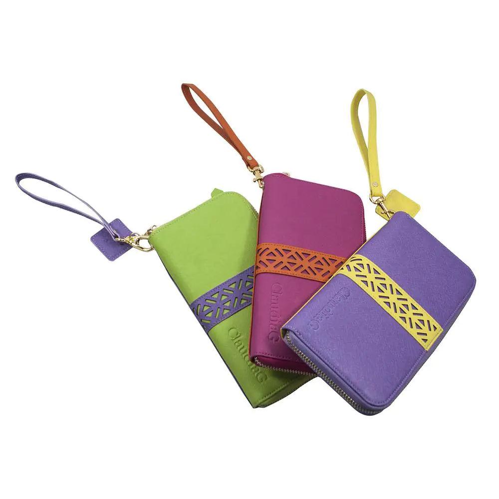 Layla Leather Wallet - Lime Green and Plum - Sí Fashions