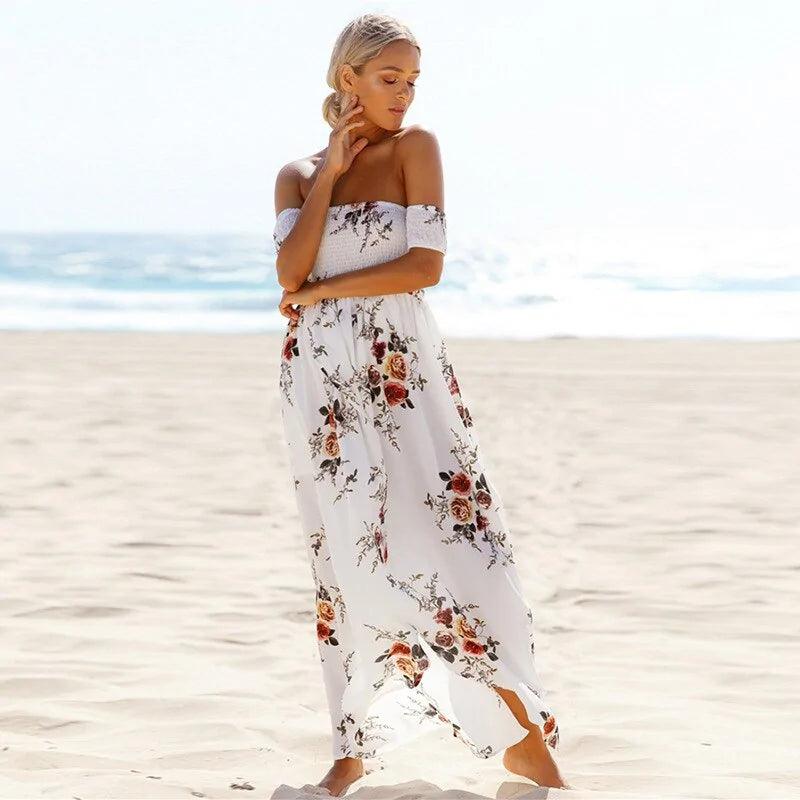 Off Shoulder Split Beach Summer Dress - Sí Fashions