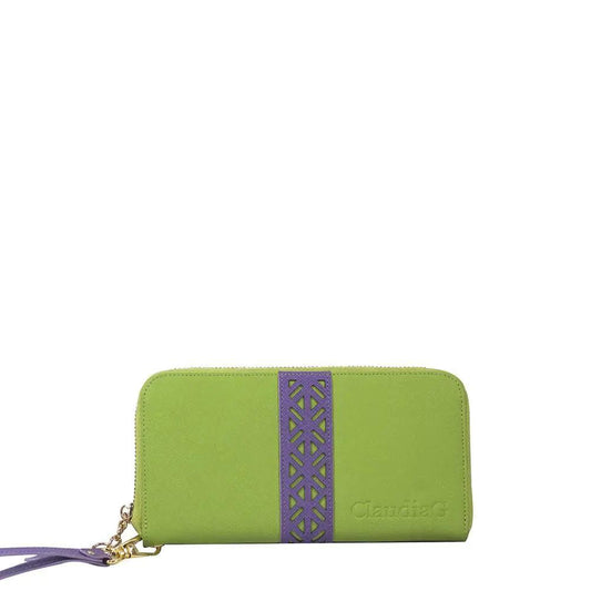 Layla Leather Wallet - Lime Green and Plum - Sí Fashions