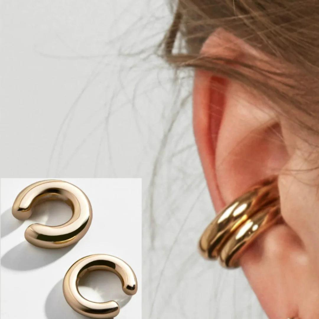 Gold Plated Tommy Ear Cuffs - Stylish Non-Pierced Ear Clips - Sí Fashions