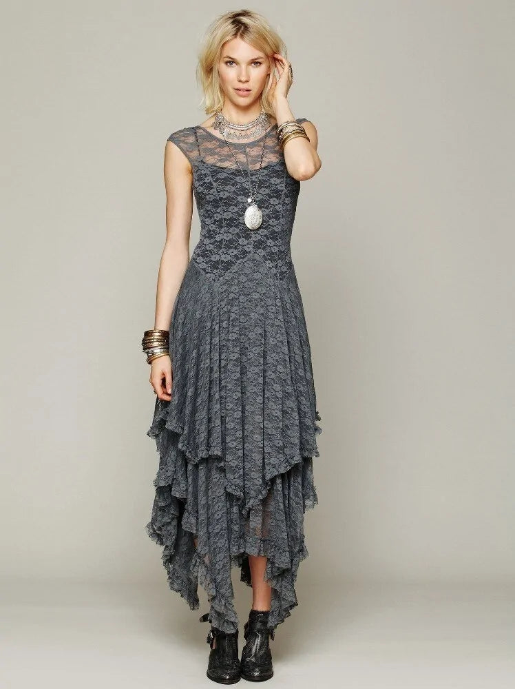 Asymmetric Hem Lace Dress