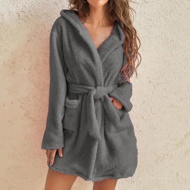 Women Hooded Fleece Bathrobe - Sí Fashions