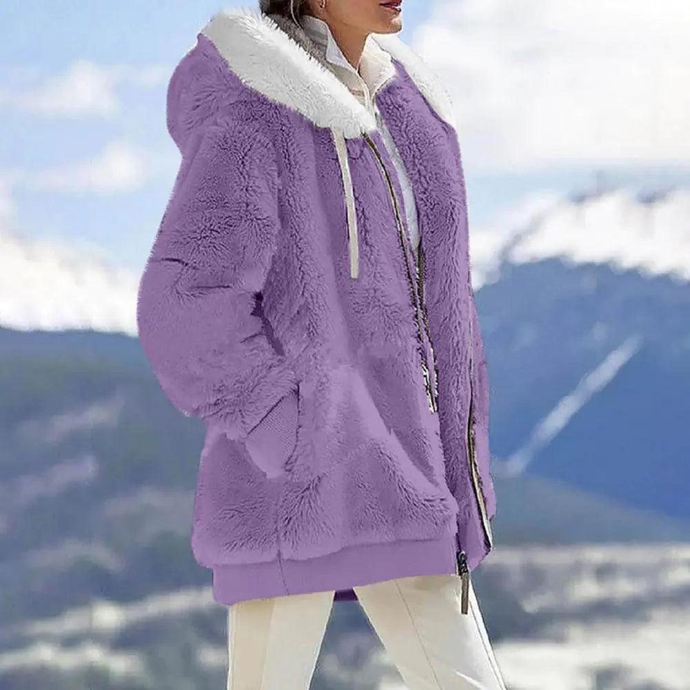 Plush Zipper Coat for Women - Plus Size, Warm and Furry with Long Sleeves - Sí Fashions