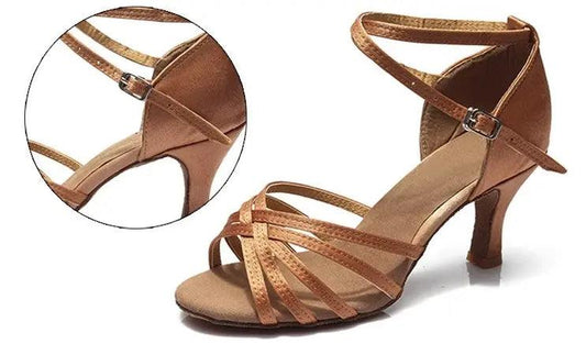 Women's Salsa Bachata Ballroom Dance Shoes Tan - Sí Fashions