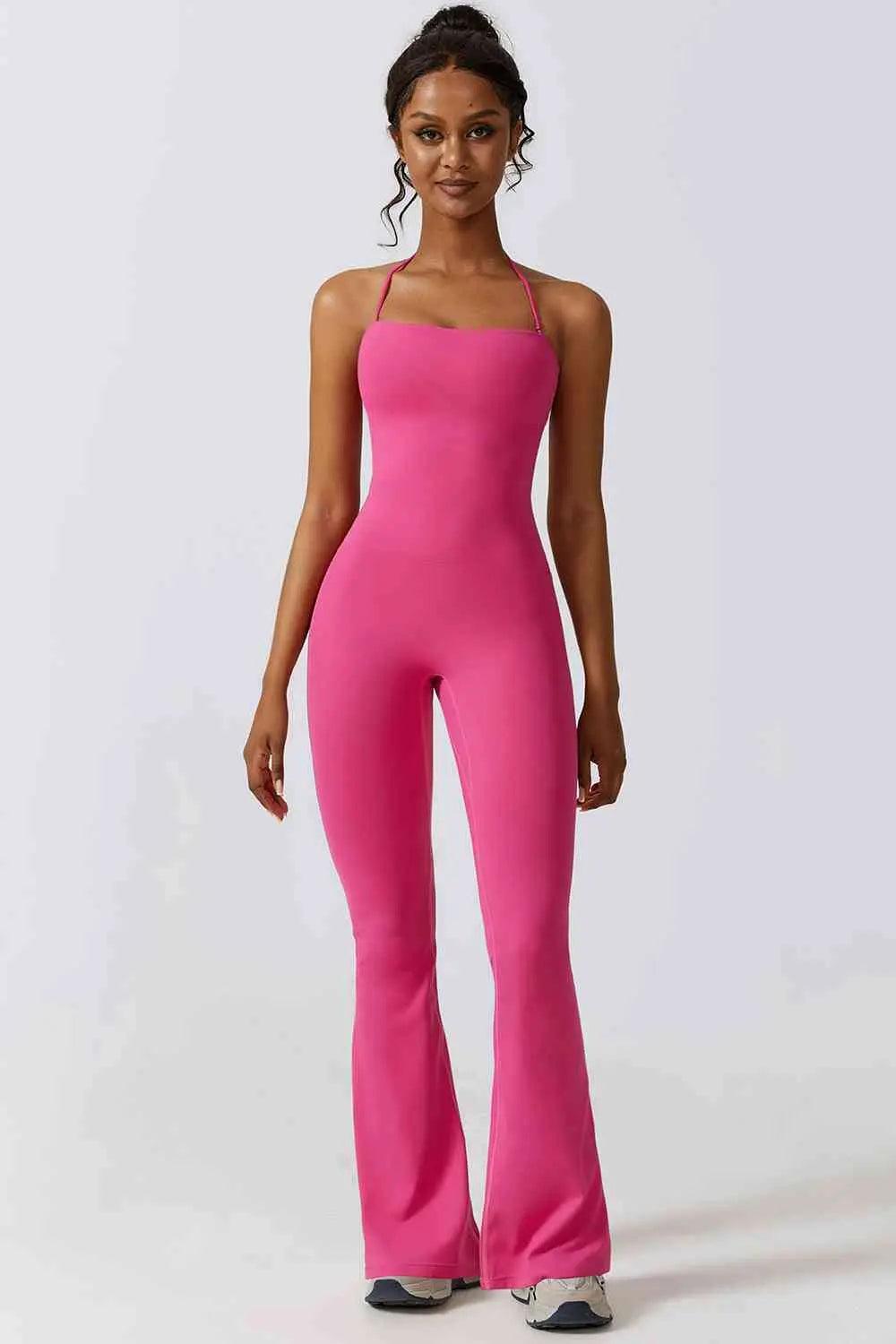 Halter Neck Flare Sport Jumpsuit - Sí Fashions