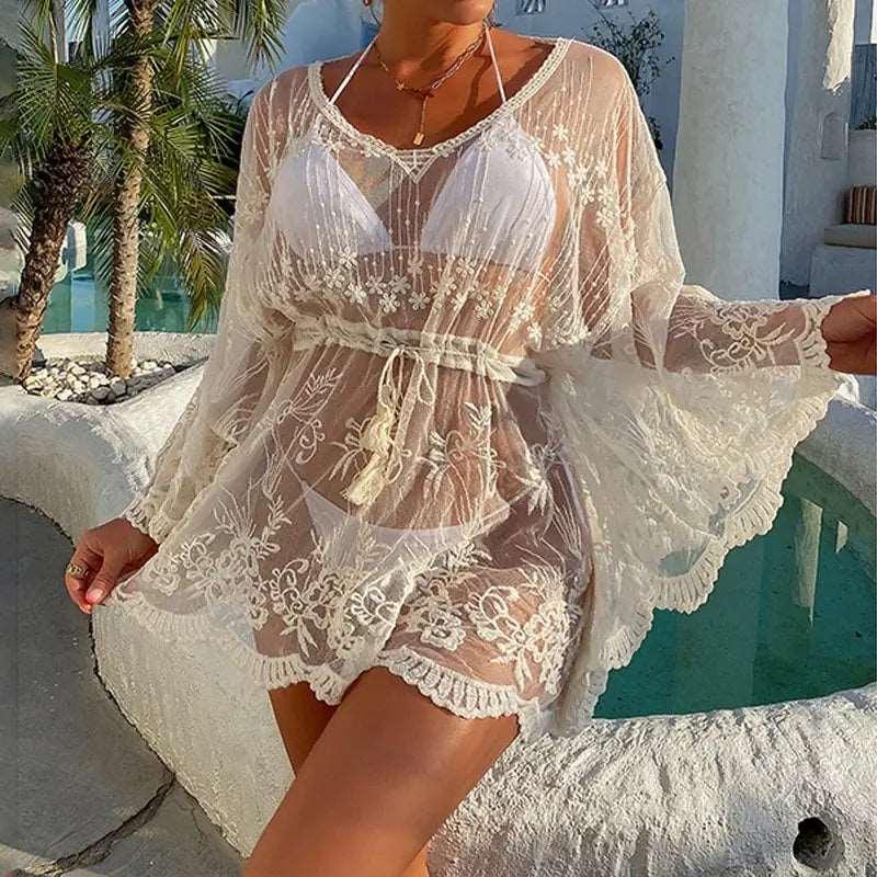 Bikini Cover Up Lace Hollow Crochet Swimsuit Beach Dress - Sí Fashions