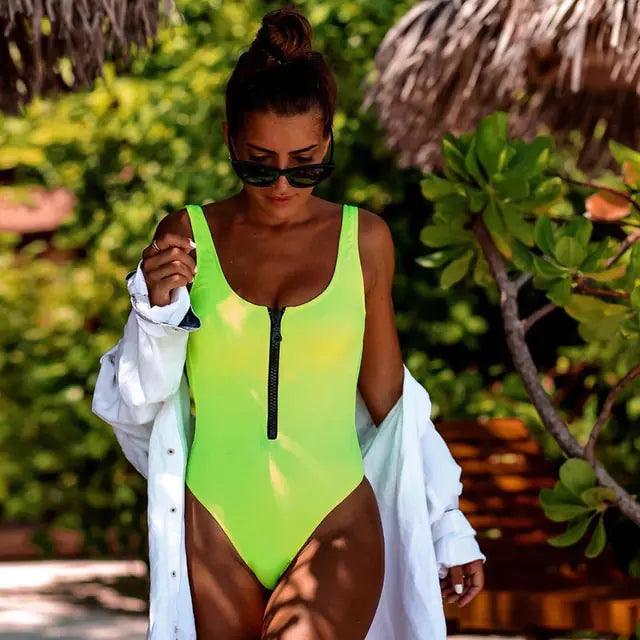 Sexy Zipper One Piece Swimsuit - Sí Fashions