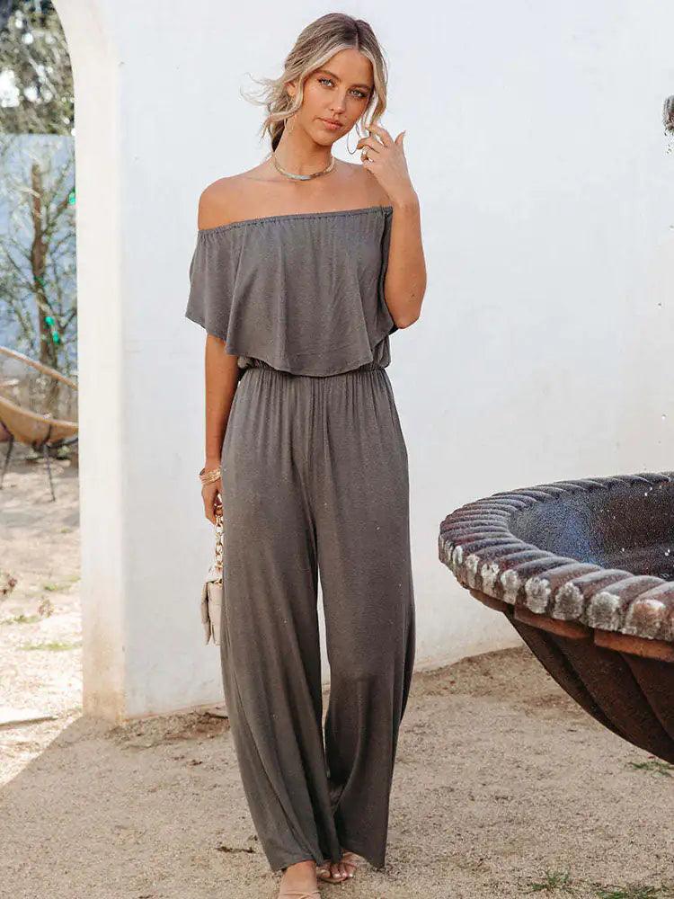 Women's Summer Jumpsuit with Wide Legs and Off-Shoulder - Sí Fashions