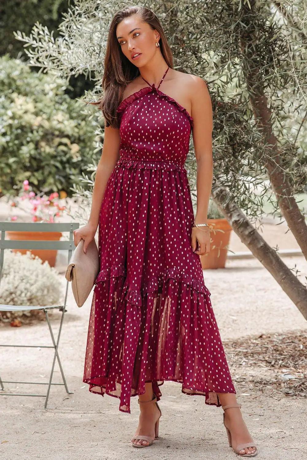 Red Polka Dot Long Dress - Sí Fashions