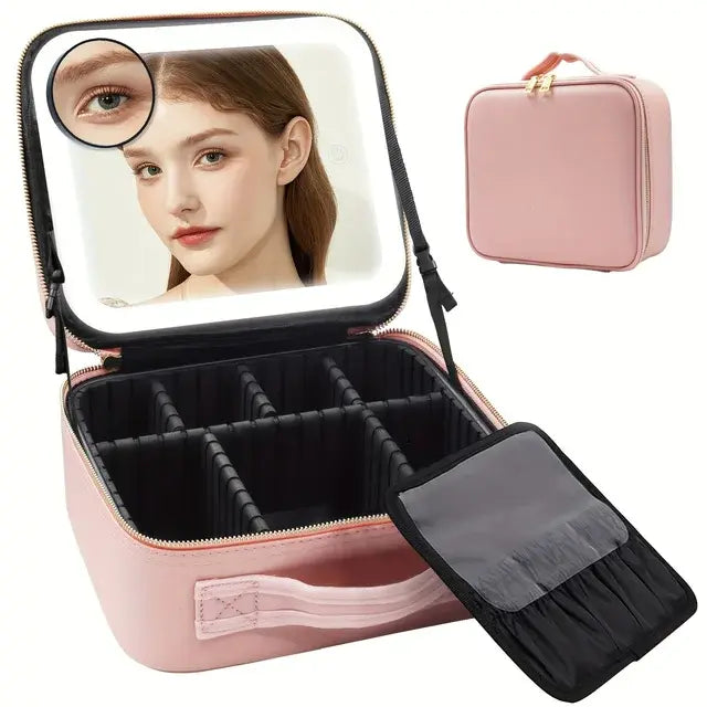 Travel Makeup Bag with LED Lighted Mirror