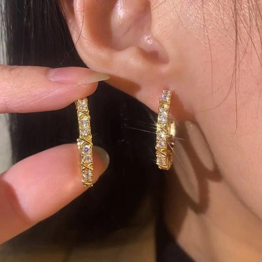 Gold Plated Zircon Cross X Hoop Earrings for Woman - Sí Fashions