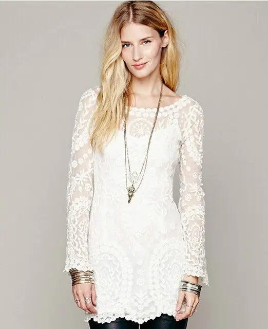 Flower Pattern Long Sleeve Beach Dress - Sí Fashions