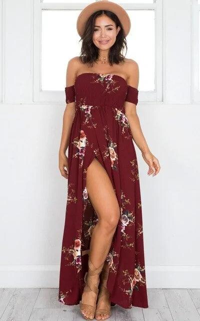 Off Shoulder Split Beach Summer Dress - Sí Fashions